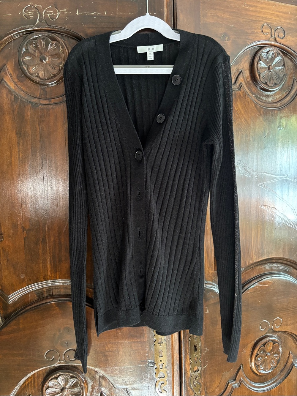 Joie Black Ribbed V-Neck Button-Front Cardigan
